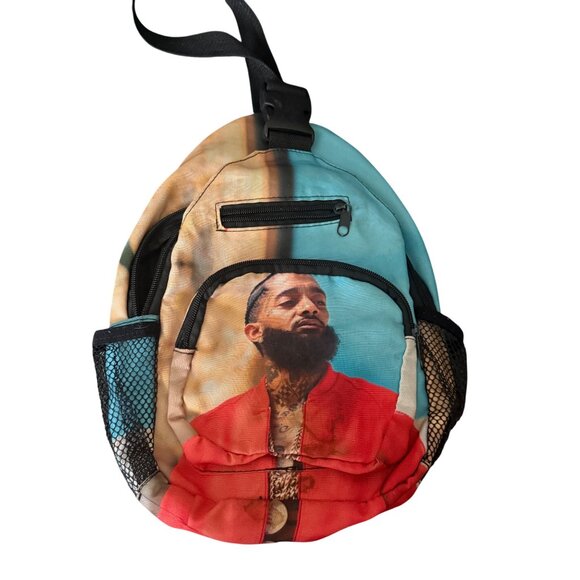 Nipsey Hussle Print Sling Backpack With Front Pocket & Adjustable Strap - Picture 1 of 7